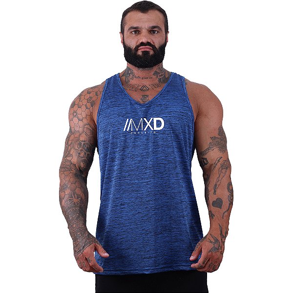 Regata Cavada MXD Conceito Dry Fit 100% Poliéster Estampado Grife Rajado Furadinho Azul