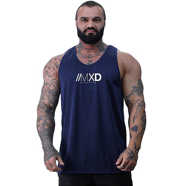 Regata Cavada MXD Conceito Dry Fit 100% Poliéster Estampado Grife Furadinho Azul Petróleo