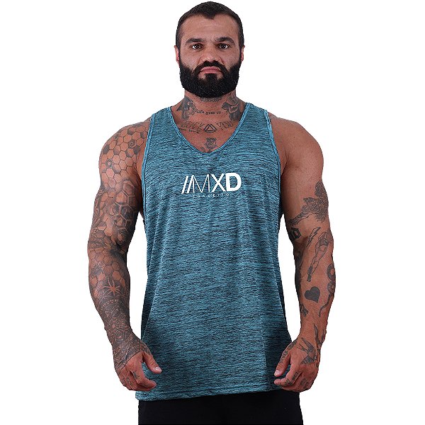 Regata Cavada MXD Conceito Dry Fit 100% Poliéster Estampado Grife Rajado Furadinho Azul Turquesa