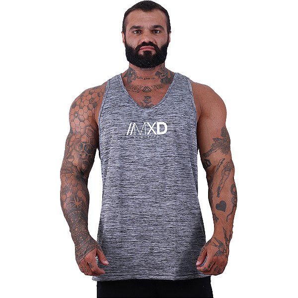 Regata Cavada MXD Conceito Dry Fit 100% Poliéster Estampado Grife Furadinho Rajado Cinza