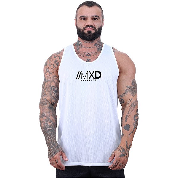 Regata Cavada MXD Conceito Dry Fit 100% Poliéster Estampado Grife Furadinho Branco
