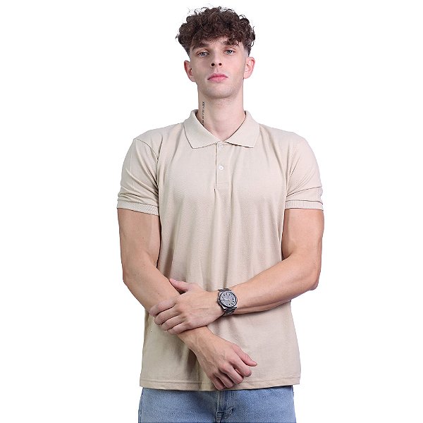 Camisa Polo Piquet Premium Penteado Masculina 50% Algodão 50% Poliéster MXD Conceito Bege