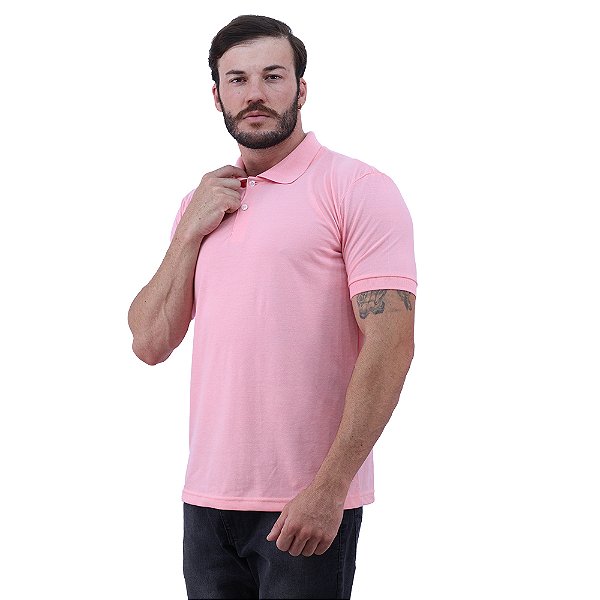 Camisa Gola Polo Masculina Malha Piquet 50% Algodão 50% Poliéster Penteado Rentex MXD Conceito Rosa Claro