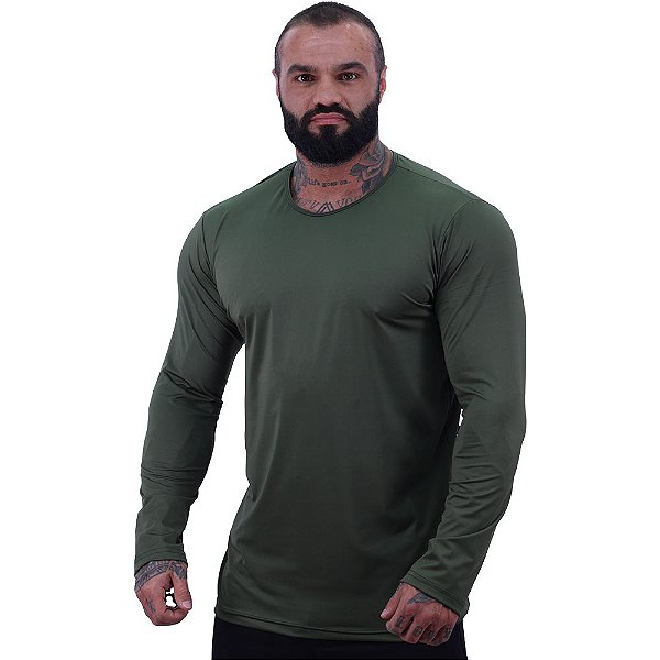Camiseta Manga Longa MXD Conceito 90% Poliéster 10% Elastano Proteção UV 50+ Verde Militar