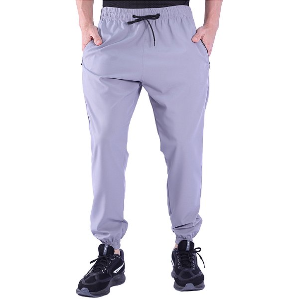 Calça De Tactel Com Elastano MXD Conceito Com Bolso Zíper Cinza Claro