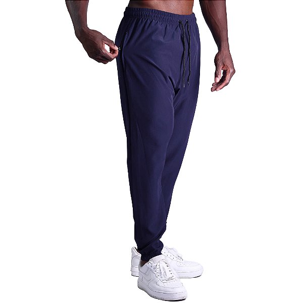 Calça De Tactel Com Elastano MXD Conceito Com Bolso Zíper Azul Marinho