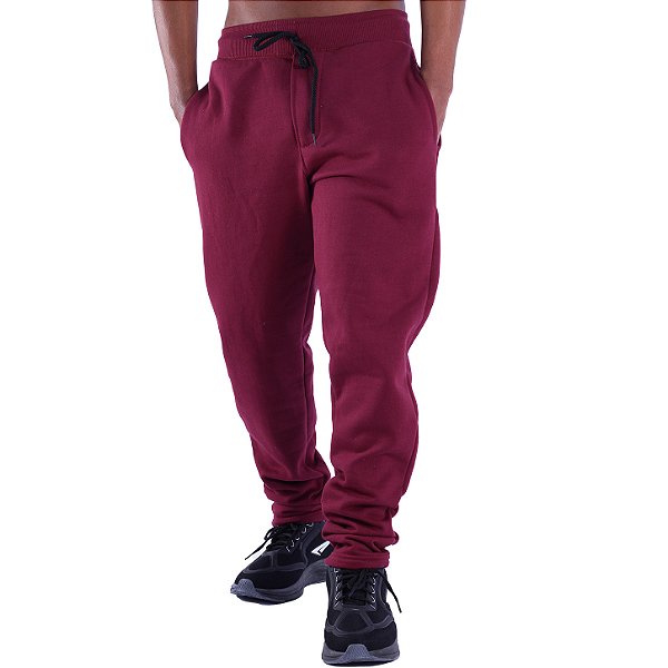 Calça Masculina Moletom Peluciada Sem Punho MXD Conceito Bolso Lateral Bordô