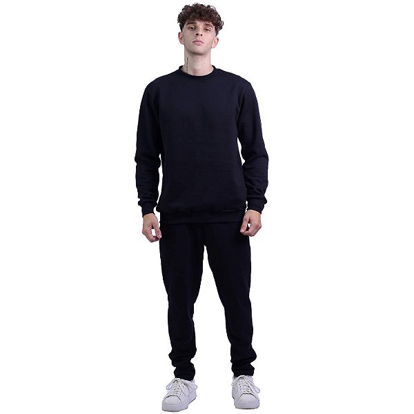 Conjunto De Moletom Basico Blusa Basic Sem Capuz e Calça Basic Com Bolso Masculina MXD Conceito Preto