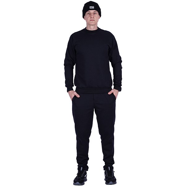 Conjunto De Moletom Basico Blusa Basic Sem Capuz e Calça Basic Com Bolso Masculina MXD Conceito Preto