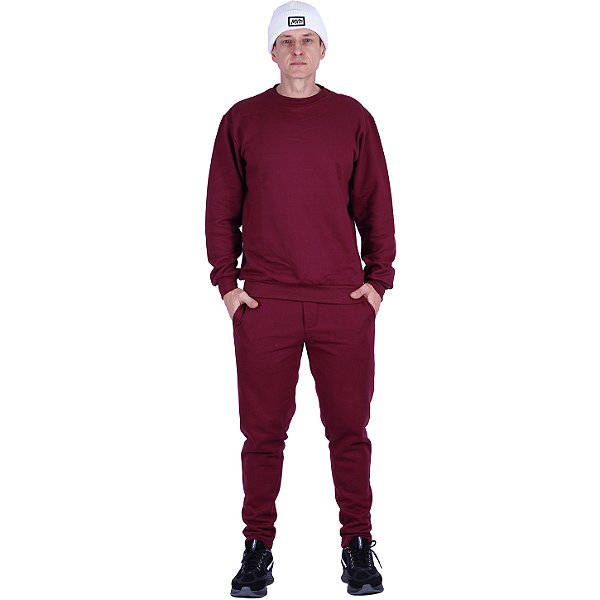 Conjunto De Moletom Basico Blusa Basic Sem Capuz e Calça Basic Com Bolso Masculina MXD Conceito Bordô