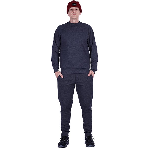 Conjunto De Moletom Basico Blusa Basic Sem Capuz e Calça Basic Com Bolso Masculina MXD Conceito Chumbo