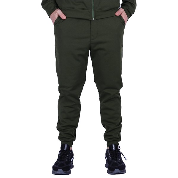 Calça Masculina Em Helanca Peluciada MXD Conceito 100% Poliéster Com Bolso Verde Militar