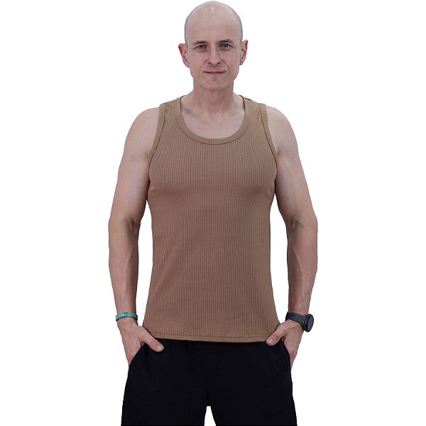 Regata Malha Canelada Masculina Modelo Americano MXD Conceito Cores Básicas Café