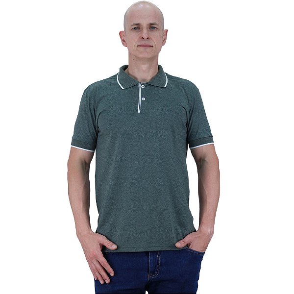 Camisa Gola Polo Masculina Malha 50% Algodão 50% Poliéster Penteado Rentex MXD Conceito Verde Mescla