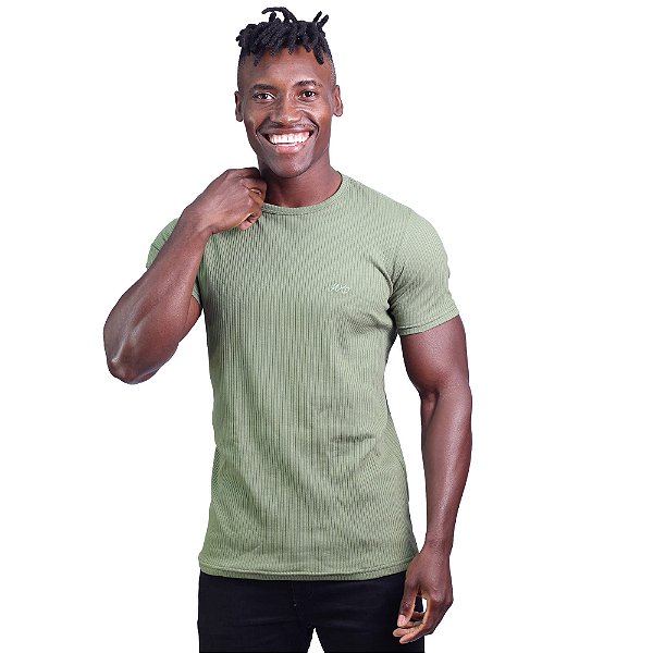 Camiseta Masculina Malha Canelada Tradicional MXD Conceito Verde Militar