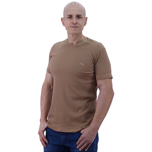 Camiseta Masculina Malha Canelada Tradicional MXD Conceito Bege