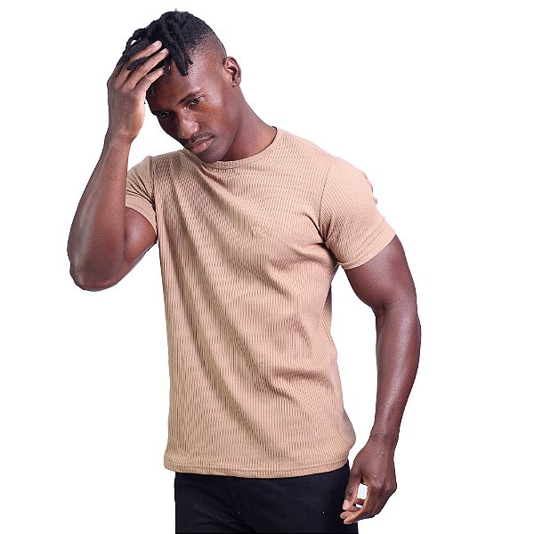 Camiseta Masculina Malha Canelada Tradicional MXD Conceito Bege