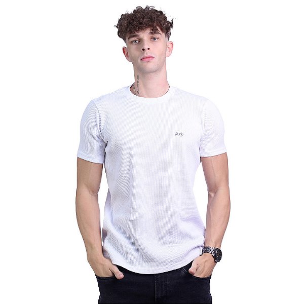 Camiseta Masculina Malha Trabalhada Tradicional MXD Conceito Branco