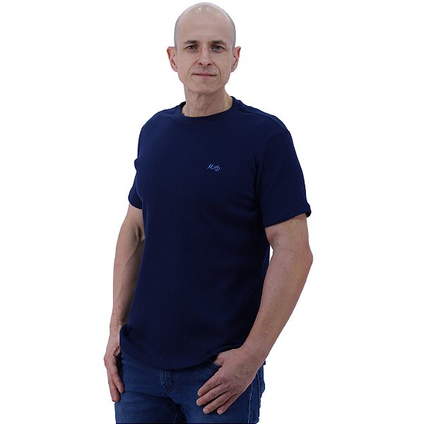 Camiseta Masculina Malha Trabalhada Tradicional MXD Conceito Azul Marinho