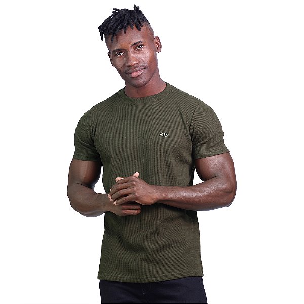 Camiseta Masculina Malha Trabalhada Tradicional MXD Conceito Verde Militar