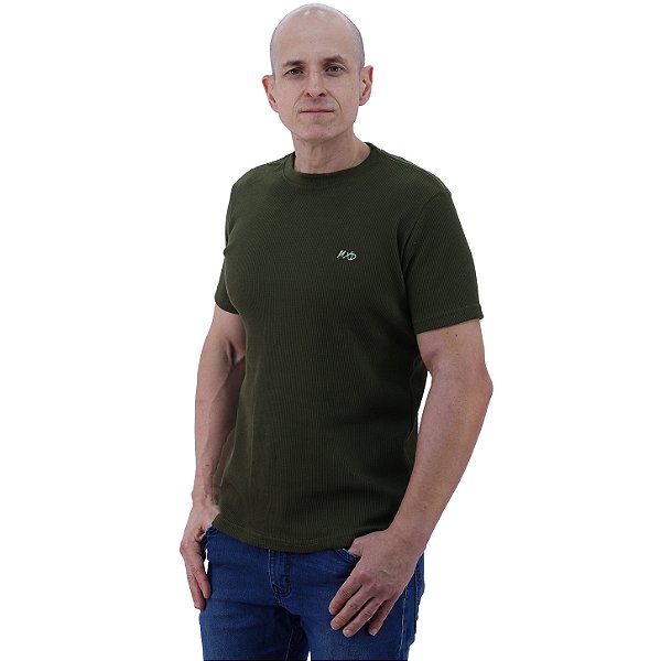 Camiseta Masculina Malha Trabalhada Tradicional MXD Conceito Verde Militar