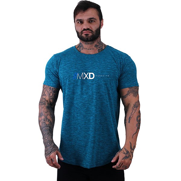 Camiseta Longline Masculina Estampado MXD Conceito Logo Centralizada Nuno Azul