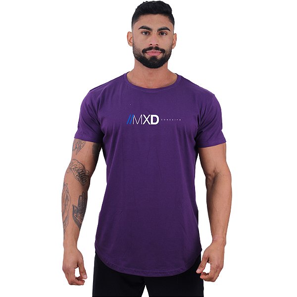 Camiseta Longline Masculina Estampado MXD Conceito Logo Centralizada Roxo