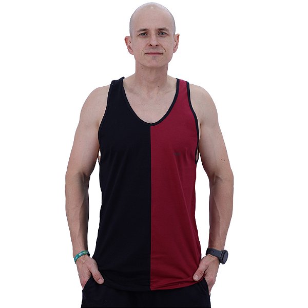 Regata Cavada Masculina Bicolor MXD Conceito Lisa Vermelho e Preto Meio-a-Meio