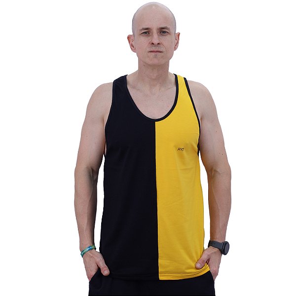 Regata Cavada Masculina Bicolor MXD Conceito Lisa Amarelo e Preto Meio-a-Meio