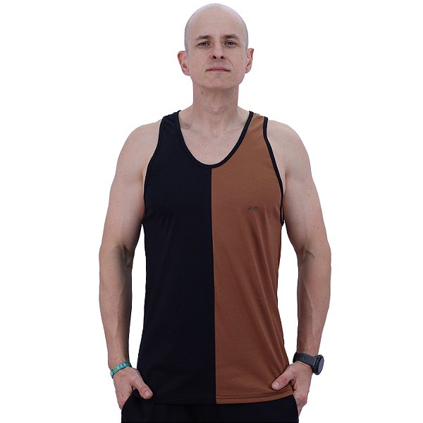 Regata Cavada Masculina Bicolor MXD Conceito Lisa Marrom e Preto Meio-a-Meio