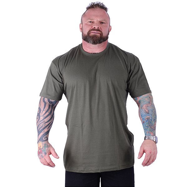 Camiseta Plus Size Tradicional Manga Curta MXD Conceito 50% Algodão 50% Poliéster Verde Militar