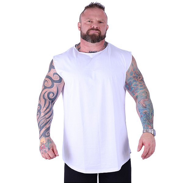 Regata Machão Longline Sem Manga Plus Size MXD Conceito 100% Algodão Branco