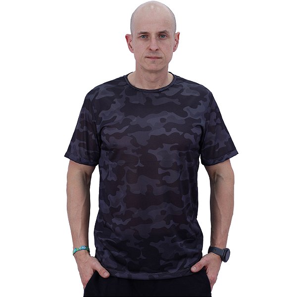 Camiseta Tradicional MXD Conceito Dry Fit 100% Poliéster Furadinho Camuflado Cinza