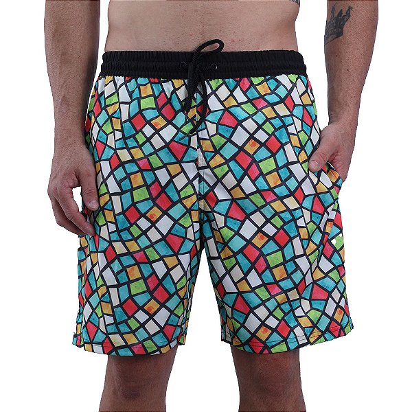 Bermuda em Tactel com Elastano Masculino MXD Conceito 3 Bolsos Mosaico Colorido