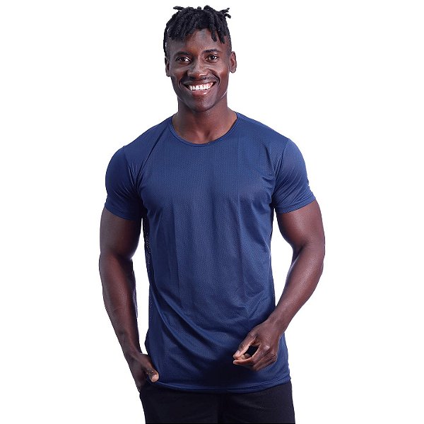Camiseta Dry Premium Tradicional MXD Conceito Fit em 100% Poliamida String Furadinho Azul Marinho