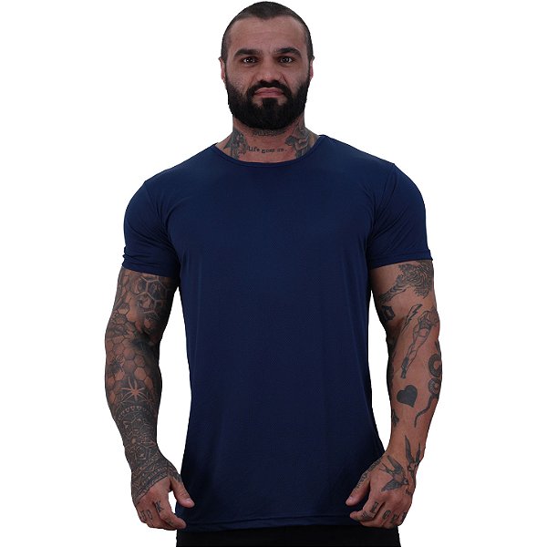 Camiseta Dry Premium Tradicional MXD Conceito Fit em 100% Poliamida String Furadinho Azul Marinho