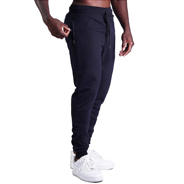 Calça New Moletom Careca Masculina com Zíper no Bolso MXD Conceito Preto