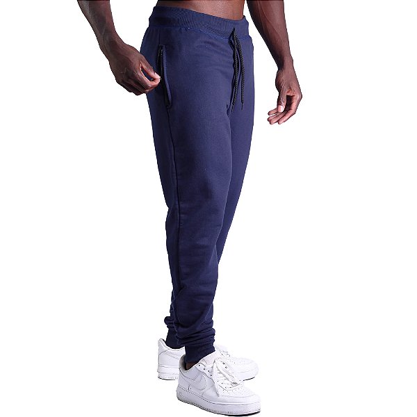 Calça New Moletom Careca Masculina com Zíper no Bolso MXD Conceito Azul Marinho