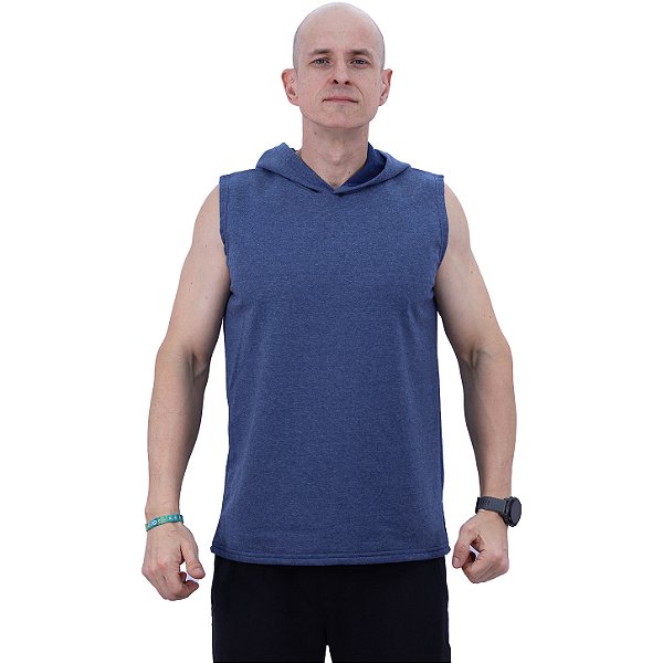 Regata Machão Moletom Careca Com Capuz MXD Conceito Mescla Marinho