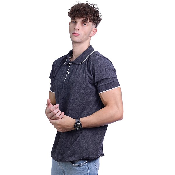Camisa Gola Polo Masculina Malha 50% Algodão 50% Poliéster Penteado Rentex MXD Conceito Mescla Preto