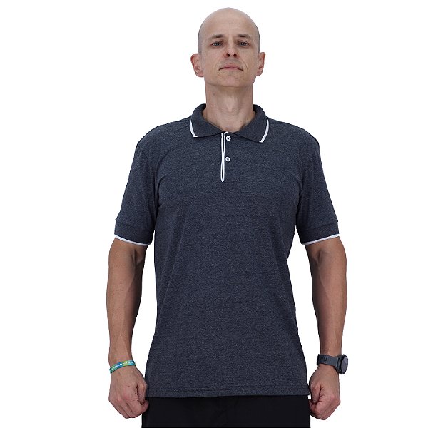 Camisa Gola Polo Masculina Malha 50% Algodão 50% Poliéster Penteado Rentex MXD Conceito Mescla Preto