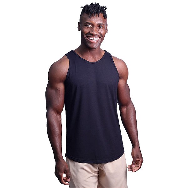 Regata Viscose Cavada Longline Masculina Premium MXD Conceito Preto