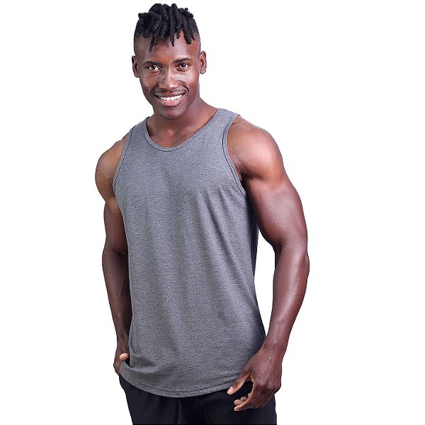 Regata Viscose Cavada Longline Masculina Premium MXD Conceito Mescla Escuro