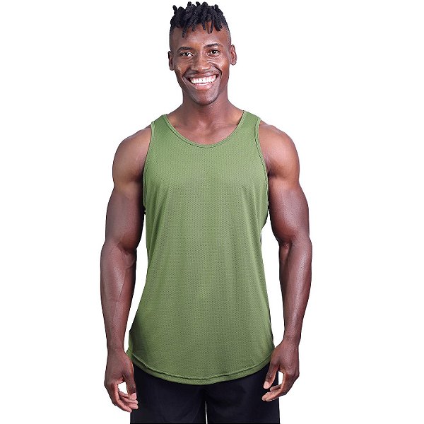 Regata Poliamida Cavada Longline Masculina Premium MXD Conceito Verde Oliva