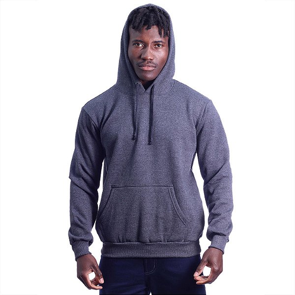 Blusa Moletom Masculino Peluciado Bolso Canguru e Capuz Grafite Básico