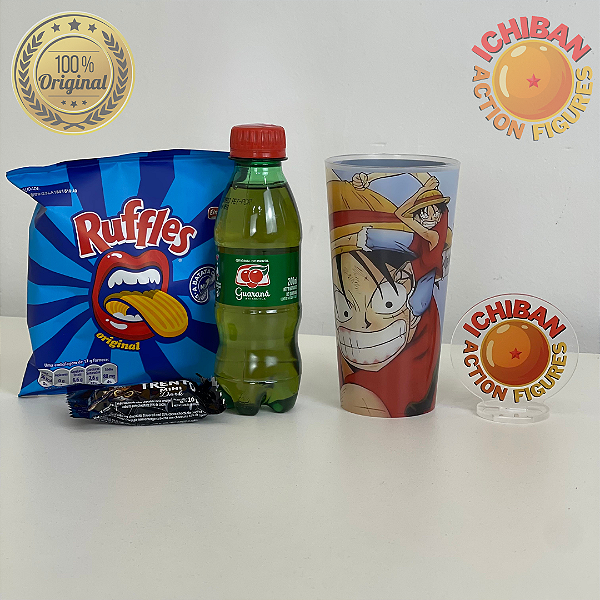 COPO LUFFY E ZORO ONE PIECE ICHIBAN ACTION FIGURES + SNACKS PACOTE BLACK