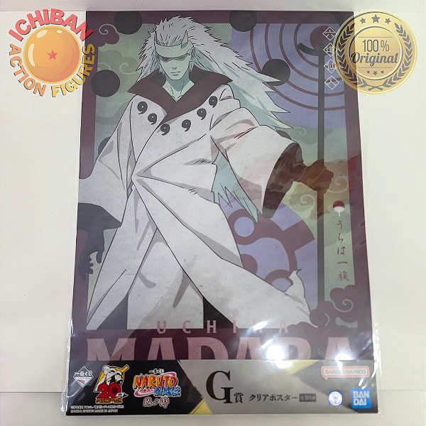 MEGA PÔSTER UCHIHA MADARA NARUTO SHIPPUDEN ICHIBAN KUJI LETRA G 100% ORIGINAL LACRADO