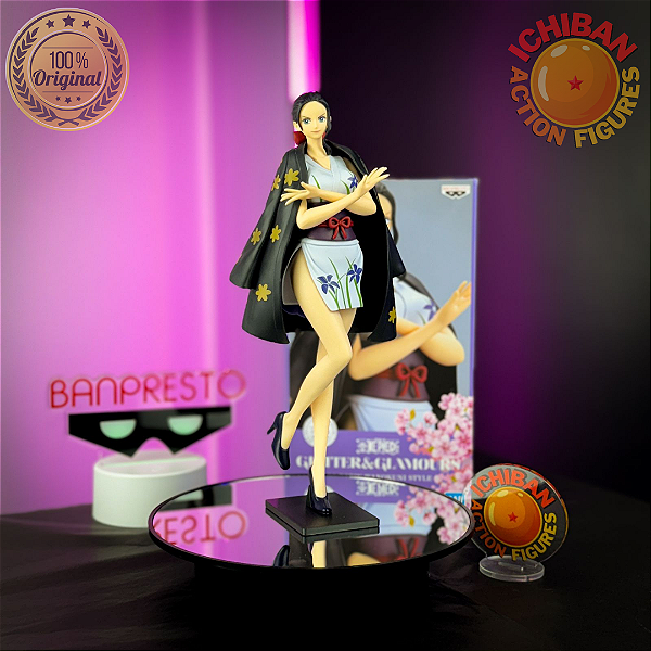 NICO ROBIN KIMONO PRETO ONE PIECE GLITTER & GLAMOURS BANPRESTO 100% ORIGINAL COM CAIXA