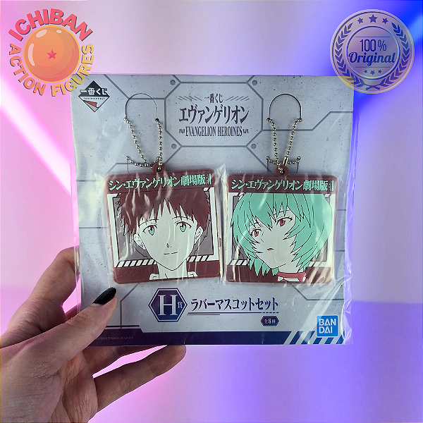 CHAVEIRO DUPLO SHINJI E REI EVANGELION ICHIBAN KUJI LETRA H BANAI 100% ORIGINAL