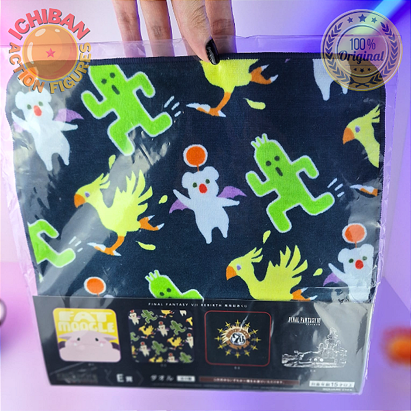 TOALHA AZUL MARINHO CHOCOBOS FINAL FANTASY VII REBIRTH KUJI PRIZE LETRA E SQUARE ENIX 100% ORIGINAL LACRADO
